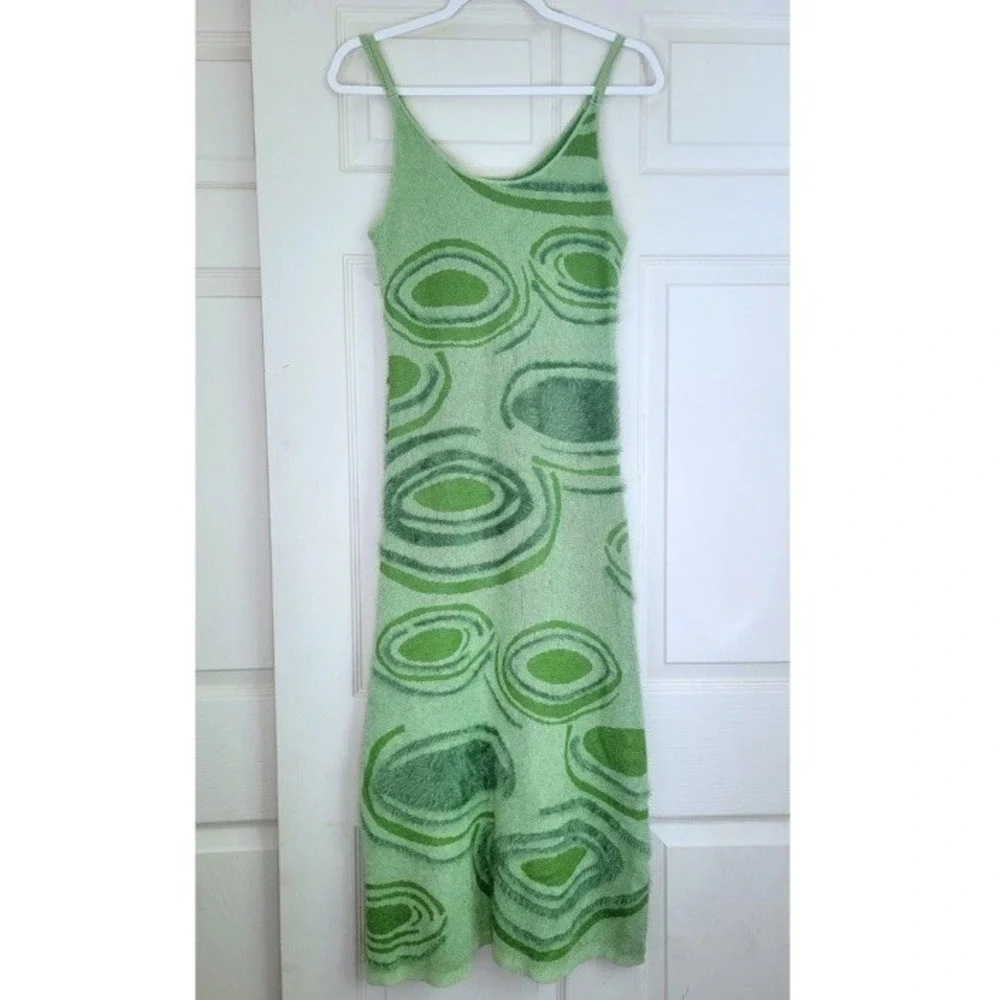 House of Sunny Green‎ Bodycon Y2K Style Slip Knit Midi Dress Back Cut Out 90s 2